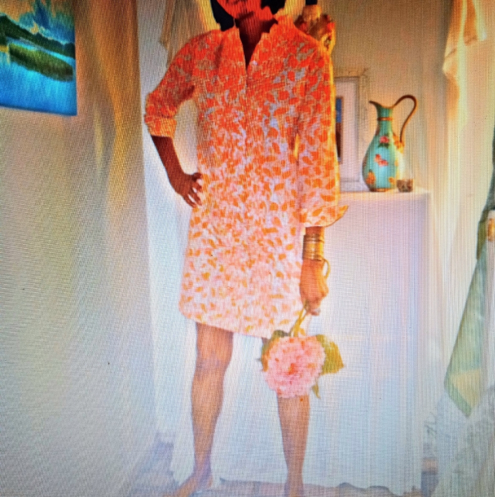 60s Rare Size 14 Vintage Orange-Pink Shift Dress